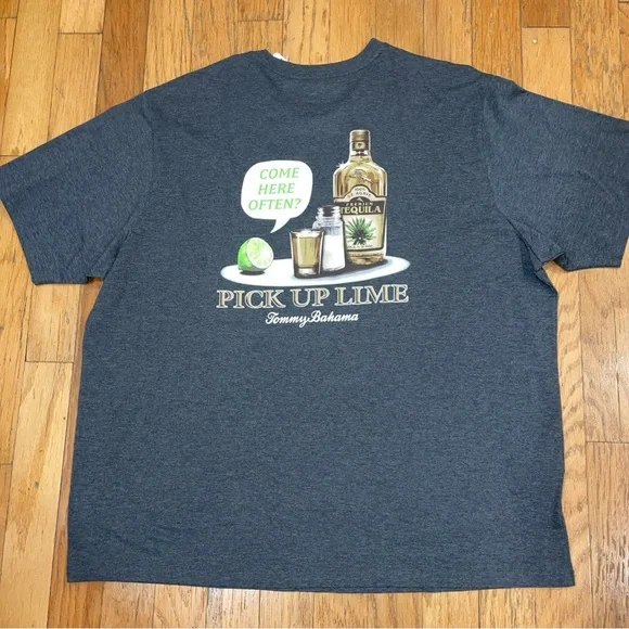 Tommy Bahama Men's Graphic Tee Size 2XLB COAL HTHR 100% Cotton PICK UP LIME NEW - Picture 2 of 4